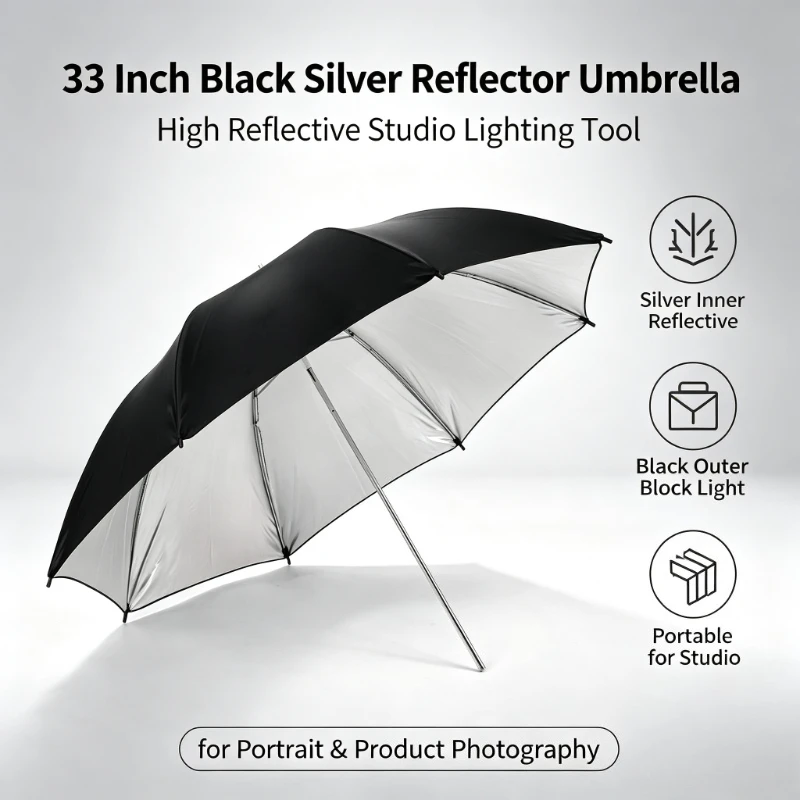 Photography Umbrella Lights - Paraguas Reflectante Negro Resistente de 33